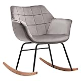 Duhome Schaukelstuhl gesteppt Schaukelsessel Schwingsessel gepolstert Relax Sessel Gestell Metall Holz, Farbe:Grau, Material:Samt