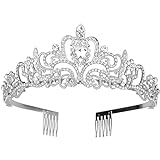 alladaga Hochzeit Tiara Krone Kristall Strass Braut Prinzessin Tiara mit Kamm für Hochzeit Prom Geburtstagsfeier (Silbern)