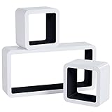 WOLTU Wandregal Cube Regal 3er Set Würfelregal Hängeregal, weiß-schwarz, Quadratisch Schwebend Design RG9229sz