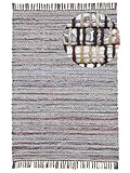 carpetfine Flickenteppich Kelim Chindi Braun 80x150 cm | Fleckerlteppich aus Baumwolle für Wohnzimmermit Fransen