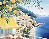BelulaArt Amalfiküste Kunstdruck Wanddekoration Aquarell