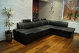 Quattro Meble Echtleder Ecksofa London II 3z 275 x 200 Sofa Couch mit Bettfunktion, Bettkasten und Kopfstützen Schwarz Echt Leder mit Ziernaht Eck Couch große Farbauswahl
