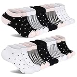 FALARY Sportsocken Damen 39-42 Baumwolle Damen Sneaker Socken Kurzsocken Sportsocken Mode Rosé 10 Paar mit Streifen und Punkten