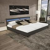 Home Deluxe - LED Bett NUBE - Dunkelgrau, 270 x 200 cm - inkl. Matratze, Lattenrost und Schubladen I Polsterbett Design Bett inkl. Beleuchtung