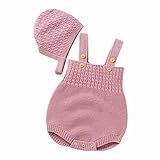 Infant Playsuit Newborn Infant Baby Knit Romper Cotton Sleeveless Boy Girl Solid Sweater Clothes Baby Bodysuit With Hat (Pink, 0-3 Months)