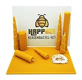 HappBee® Bienenwachs-Kerzen Bastel-Set mit Bienenwachsplatten und Docht für honiggelbe, duftende selbstgemachte Bienenwachskerzen | DIY-Geschenk-Set