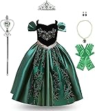 discoball Anna kostüm mädchen,Anna und Elsa Kleid Eiskönigin mit Zubehör Stickerei Prinzessin kleid Königin Kinder Verkleidung Up Faschingskostüm Kinder Halloween Party Cosplay Ausstattung,6-7 Jahre