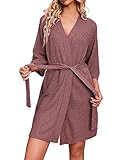 Ekouaer Morgenmantel Damen Kimono Hochzeit Dressing Gown Elegant Bademäntel Frau Negligee Sommer Große Größe Rosiges Braun XXL