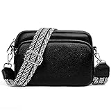 Aucuu Crossbody Bag Damen, Damen Handy Umhängetasche Echtes Leder, Kleine Umhängetasche Damen Breiter Gurt, Stylisch Schultertaschen, mit Breitem Schultergurt u 3 Fächern