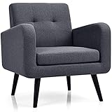 RELAX4LIFE Sessel, Ohrensessel mit Armlehnen, Relaxsessel mit Massivholzbeinen, Wohnzimmersessel bis 120 kg belastbar, Fernsehsessel Modern, für Wohnzimmer Schlafzimmer (Grau)