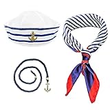 SKHAOVS Nautisches Seemannsset,Fancy Navy Outfit,Matrosenhut, Halstuch, Anker-Armband,Matrosen Set für Erwachsene & Kinder Marine Kostüm Zubehör Matrosen Cosplay Party Halloween(3 Stück)