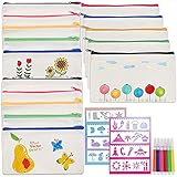 Cieex 15 Stück DIY Stoff Federmäppchen Blanko Kinder Federmäppchen, 6 Buntstift und 8 Pcs Malen Schimmel für Reisen Make up Taschen, Mäppchen, Aufbewahrung Schreibwaren(21 x 12 cm) (15)