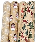 Weihnachts Geschenkpapier Weihnachten 5 Rollen Set je 2m x 70 cm aus Recyclingpapier - Nature Kraftpapier Weihnachtsgeschenkpapier Geschenkverpackung für Xmas Weihnachten Papier Geschenke (XMAS1)