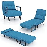 GOPLUS 4 in 1 Schlafsessel mit Bettfunktion, Schlafsofa mit 6-Fach verstellbare Rückenlehne & abnehmbarem Kissen, Relaxsessel Sofabett klappbar für Zuhause, Büro (Blau)