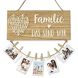Familie, das sind wir | Fotocollage, Wand Deko, Familie | Holzschild mit Spruch, Fotoseil und Klammern | Tolles Geschenk zum Muttertag, Geburtstag oder Weihnachten