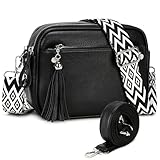 Waniki Handtasche Damen Umhängetasche Klein Crossbody Bag PU Leder Handytasche Zum Umhängen mit Verstellbarer Schultertasche Damen Tasche mit 2 Abnehmbarem Schultergurte und 2 Fächern (Schwarz)