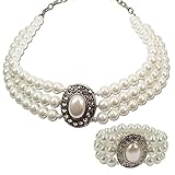 Alpenflüstern Trachtenschmuck-Set Perlen-Trachtenkette und Trachten-Armband Sissi - Damen-Trachten-Schmuck, Trachtenset Dirndl-Kette und Trachten-Armkette Creme-weiß SET025