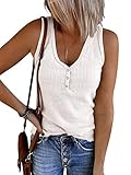 Saodimallsu Damen Tops Ärmellose V-Ausschnitt Casual Tank Tops Lockerer Knopfverschluss Henley Shirt Weiß S