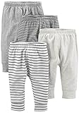 Simple Joys by Carter's Unisex-Baby 4-Pack Neutral Pant Hose, Grau/Hellgrau/Schwarz Ministreifen/Weiß Streifen, 0 Monate (4er Pack)