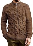 Panegy Herren Strickpullover Pullover Cable Chunky Ribbed High Neck Knitwear Elegant Plaid Basic Tops Fleece Warm Ribbed Sweatshirt Winter Braun