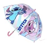 Lilo & Stitch Regenschirm für Kinder Transparent - Aufdruck mit Stitch und seiner Freundin Angel - Manuelles Öffnen - Aus 100% POE mit Fiberglasgestell - Original Produkt in Spanien Designed