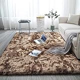 Aujelly Soft Area Rug Schlafzimmer Shaggy Teppich Zottige Teppiche Flauschige Bunte Batik-Teppiche Carpet Neu Braun 60 x 120 cm