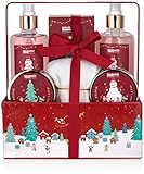 BRUBAKER Cosmetics Bade- und Dusch Set Winter Beeren Duft - 7-teiliges Geschenkset im weihnachtlichen Pflanzkasten mit Handtuch Weihnachten - Weihnachtsset für Frauen und Männer