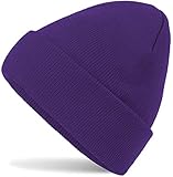 Hatsatar Unisex warme Beanie Strickmütze | Wintermütze für Damen & Herren | Feinstrick Mütze doppelt gestrickt | warm & weich (Purple)