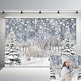 Avezano Winter-Fotografie-Hintergrund, Glitzer, verschneiter Wald, Kiefernbaum, Hintergrund, Schnee, Weihnachten, Feiertag, Party, Dekoration, Banner, Portraitstudio, Fotokabine, Requisiten (7 x 5)