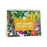 Plantura Einpflanzbarer Kalender 2024, A5-Format, Bio-Saatgut-Kalender mit 12 Samenkarten zum Einpflanzen