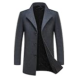 KUDORO Herren Wintermantel Kurzmantel Wollmantel Stehkragen Herren Mantel Warm Kurz Slim Fit Winterjacke für Business Freizeit Peacoat Herren Casual(Grau,3XL)