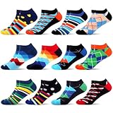 WeciBor Herren Bunt Lustige Baumwolle Sneaker Kurze Socken 12 Paar, Größe 43-46