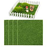 EUIOOVM 4 PC Kunstrasenteppich, 15 x 15cm Kunstrasen Miniatur Moos, Künstliche Moos Deko, Kunstrasen Teppich für den Innen und Außenbereich, Rasen, Garten, Miniatur-Ornament