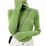 Shujin Rollkragenpullover Damen Dünn Pullover Basic Langarm Strickpullover Weich Stretch Strickpulli Elegant Slim Fit Einfarbig Pulli Sweatshirts für Herbst Winter(Grün,One Size)