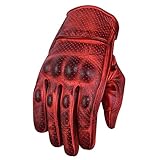 Motorradhandschuhe , Leder Motorradhandschuhen, Chopper Vintage Leder Handschuhe (XL, ROT)