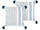 Dekokissen 2er Set mit Füllung Muster Baumwolle weiß / blau 45 x 45 cm Tilia
