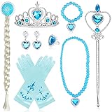 BARAKYEG Prinzessin Kostüme Zubehör,8 Stück Elsa kostüm mädchen,Geschenk ​aus Diadem,Handschuhe,Zauberstab,Halsketten Set für Weihnachten Verkleidung Karneval Halloween Cosplay Geburtstag