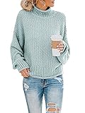 Imuedaen Pullover Damen Elegant Winter Rollkragenpullover Strickpullover Grobstrickpullover Casual Lose Langarm Pulli Oberteile (A Hellblau, L)