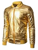 JOGAL Herren Metallic Nachtclub Reißverschluss Baseball Bomber Jacke Large Gold