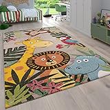 Paco Home Kinderzimmer Kinderteppich für Jungen mit Tier u. Dschungel Motiven Kurzflor, Grösse:120x170 cm, Farbe:Beige
