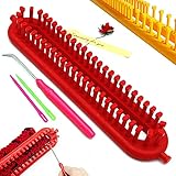 Katech Lange Strickrahmen, 26 cm Knitting Loom Set mit Haken und 2 Wolle Nadel, Socken Strickrahmen Set ist Perfekt für Anfänger und Strickliebhaber, Rot