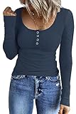 AUSELILY Damen Langarm T Shirt Lässige Strickpullover Knopfleiste Basic Oberteile Top Sweatershirt XL