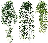 Mkitnvy 3 Stück Künstliche Hängepflanzen Eukalyptus, Kunstpflanze ,Pflanzen in Iebensechter Optik als Hängepflanze,Lang Wartungsfreie Efeu,für Garten Hochzeit Party Wanddekoration